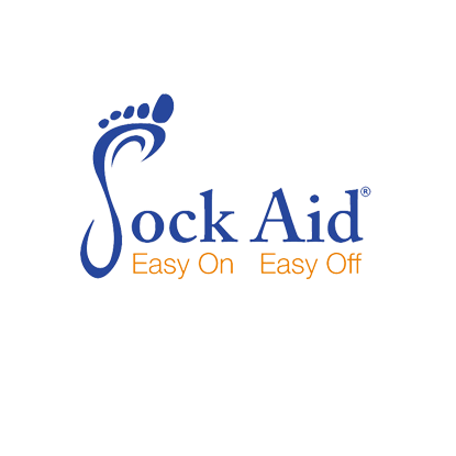 Diapo 3 : Logo de Sock Aid. Légende: 'Easy on, easy off' (Français: Facile à enfiler, facile à retirer)