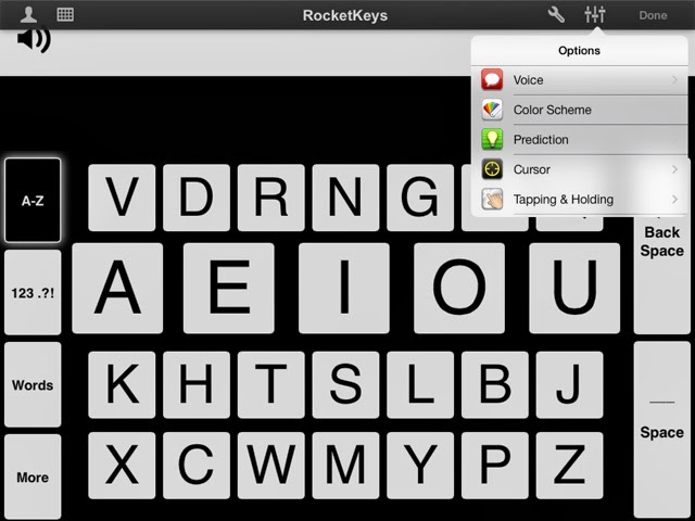 Diapo 2 : Clavier de lettres de l'application RocketKeys.