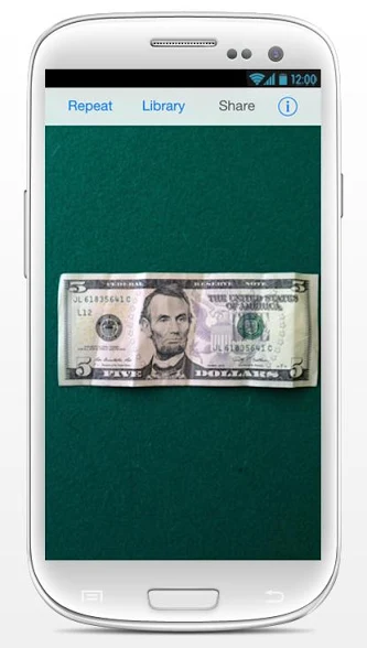 Diapo 4 : Application TapTapSee identifiant un billet de 5 dollars