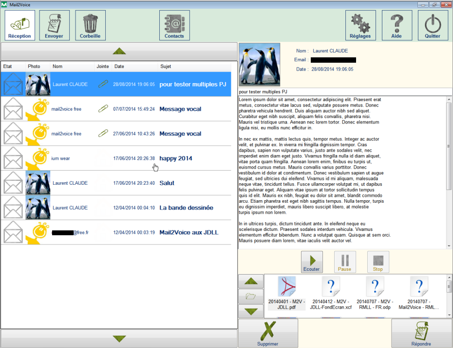 Diapo 4 : Image du logiciel Mail2Voice montrant la fonction lecture audio des mails