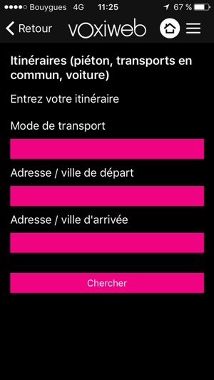 Diapo 5 : Image de l'application Voxyweb montrant la fonctionnalité itinéraire