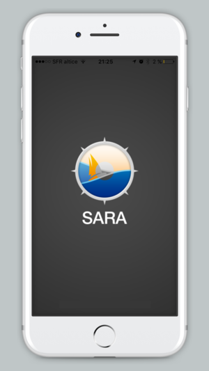 Diapo 3 : smartphone affichant le logo de l'application SARA