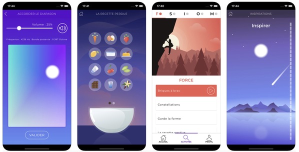Diapo 2 : Image de l'application Diapason sur un smartphone représentant des jeux et des séances de relaxation