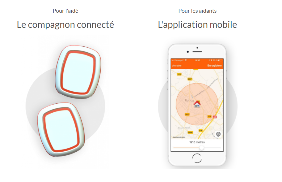 Diapo 3 : Compagnon connecté Swap Assistance et smartphone avec Application Swap Assistance. Légende: 'Pour l'aidé: Le Compagnon connecté' et ' Pour les aidants l'application mobile'