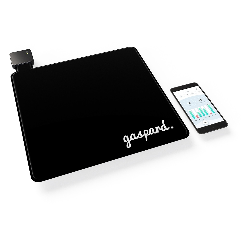 Diapo 3 : Tapis pour fauteuils roulant Gaspard, et smartphone affichant l'application Gaspard.