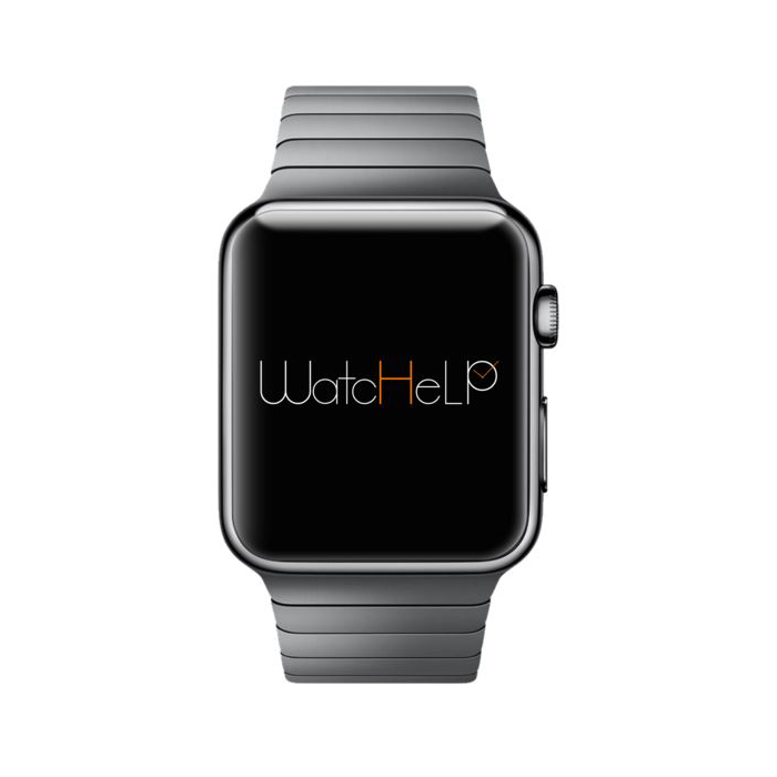 Diapo 7 : Montre connectée affichant le logo de L'application Watchelp