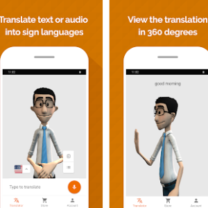 Image de l’application HandTalk sur un smartphone montrant un personnage signer en langue des signes