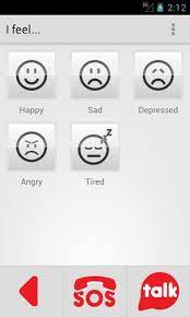Diapo 3 : Image de l'application HelpTalk sur smartphone qui montre différentes humeurs que peux choisir la personne