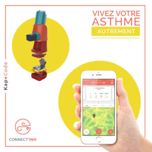 Image du dispositif Connect’Inh accouplé à l’application sur un smartphone