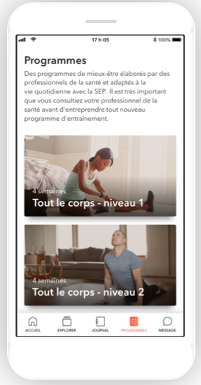 Diapo 5 : l'application aby avec des onglets 'bien-être'