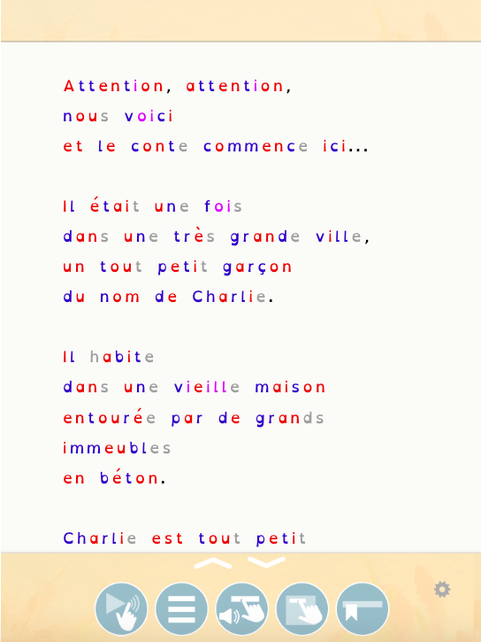 Diapo 4 : Image d'une des fonctionnalités de Sondo, aidant les personnes DYS à lire les mots qui sont de couleurs différentes