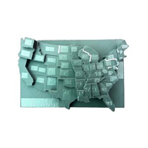 Carte des États-Unis en 3D, où les états sont écrits en braille