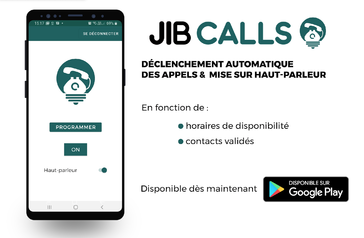 Diapo 2 : L'application Jib Calls sur un smartphone et une explication de l'application