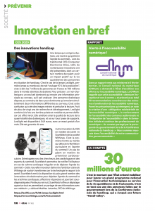 Exemplaire du magazine être page 56 du numéro 160 avec un article sur le CES, l'importance de l'accessibilité numérique 