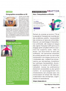 Exemplaire du magazine être page 57 du numéro 160 avec un article sur l'echographie 3D, Toolib et Keia