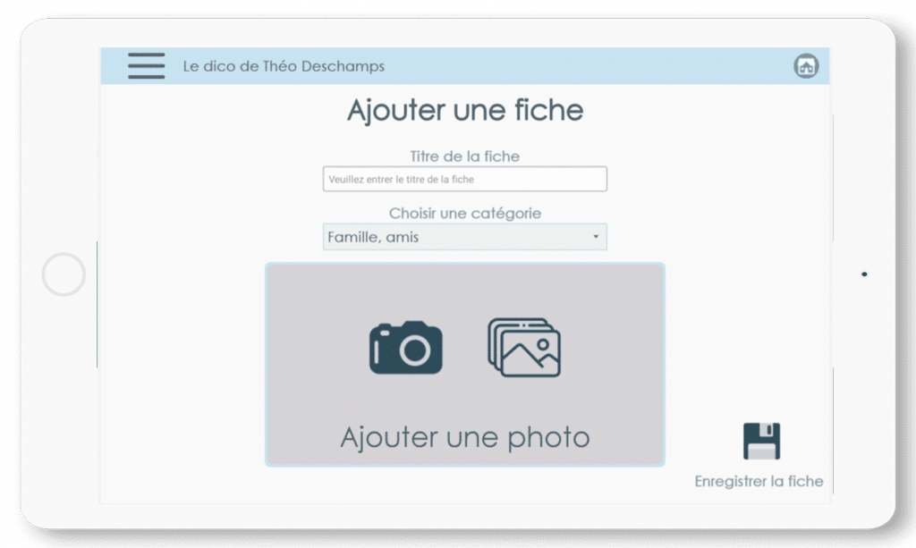 Diapo 4 : La page de personnalisation d'une fiche de communication comprenant une image personnalisable et un titre à lui donner
