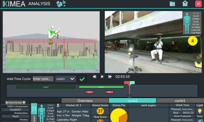 Diapo 3 : Une image du logiciel de Kimea 360, on peut voir sur la gauche la modélisation 3D du mouvement effectué sur la vidéo à droite