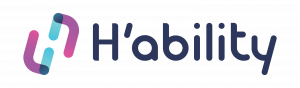 Le logo de H'ability, se prononçant hability, écrit en bleu foncé avec deux côtés