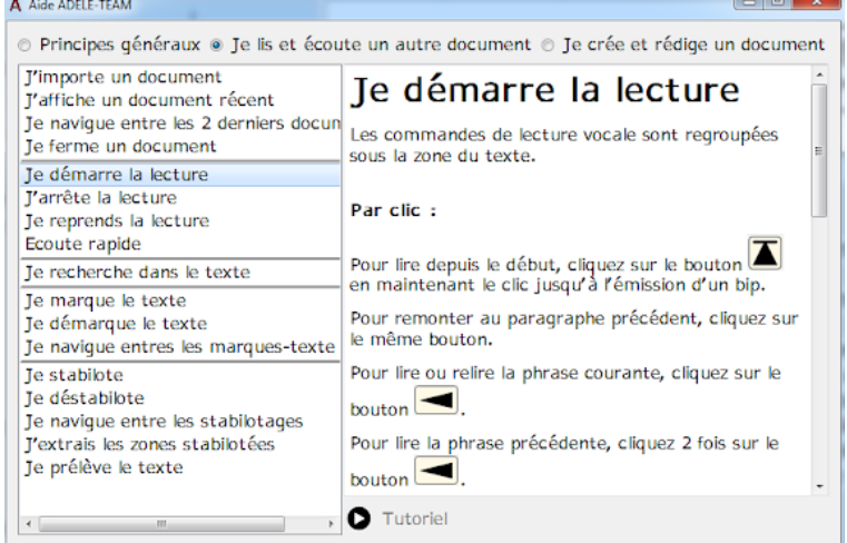 Diapo 3 : Image de la fonction de lecture d'une texte à voix haute du logiciel ADELE-TEAM